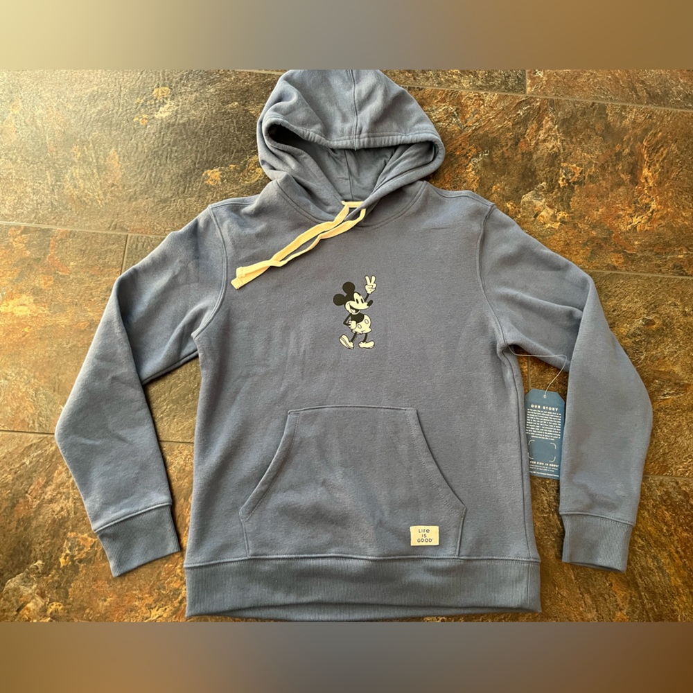 New women’s Life Is Good Disney Mickey Mouse blue pull over hoodie. Size small - Picture 5 of 15